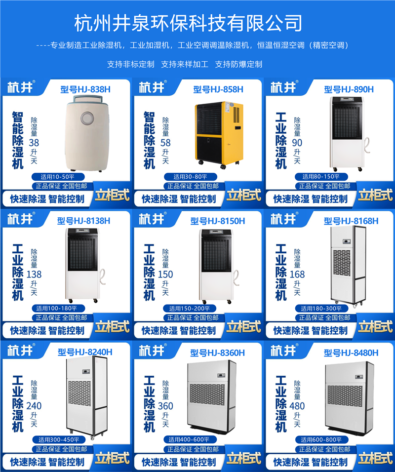 自贡连雨天好的防潮设备装置杭州井泉环保科技有限公司生产的杭井牌:HJ-838H 220V/50Hz 除湿量38升/天强劲除湿机来除湿